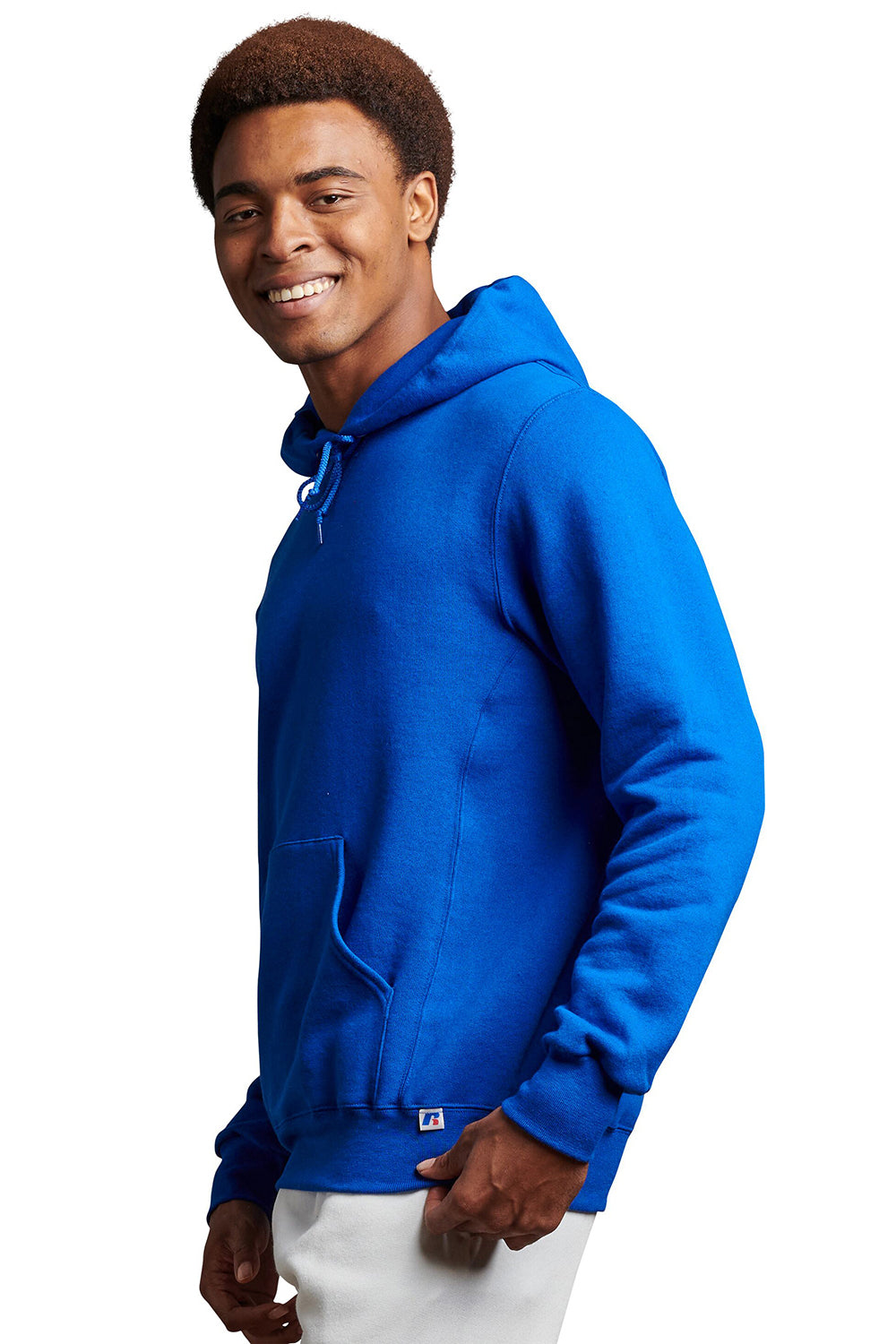 Russell Athletic 695HBM Mens Dri-Power Moisture Wicking Hooded Sweatshirt Hoodie w/ Pouch Pocket Royal Blue Model Side