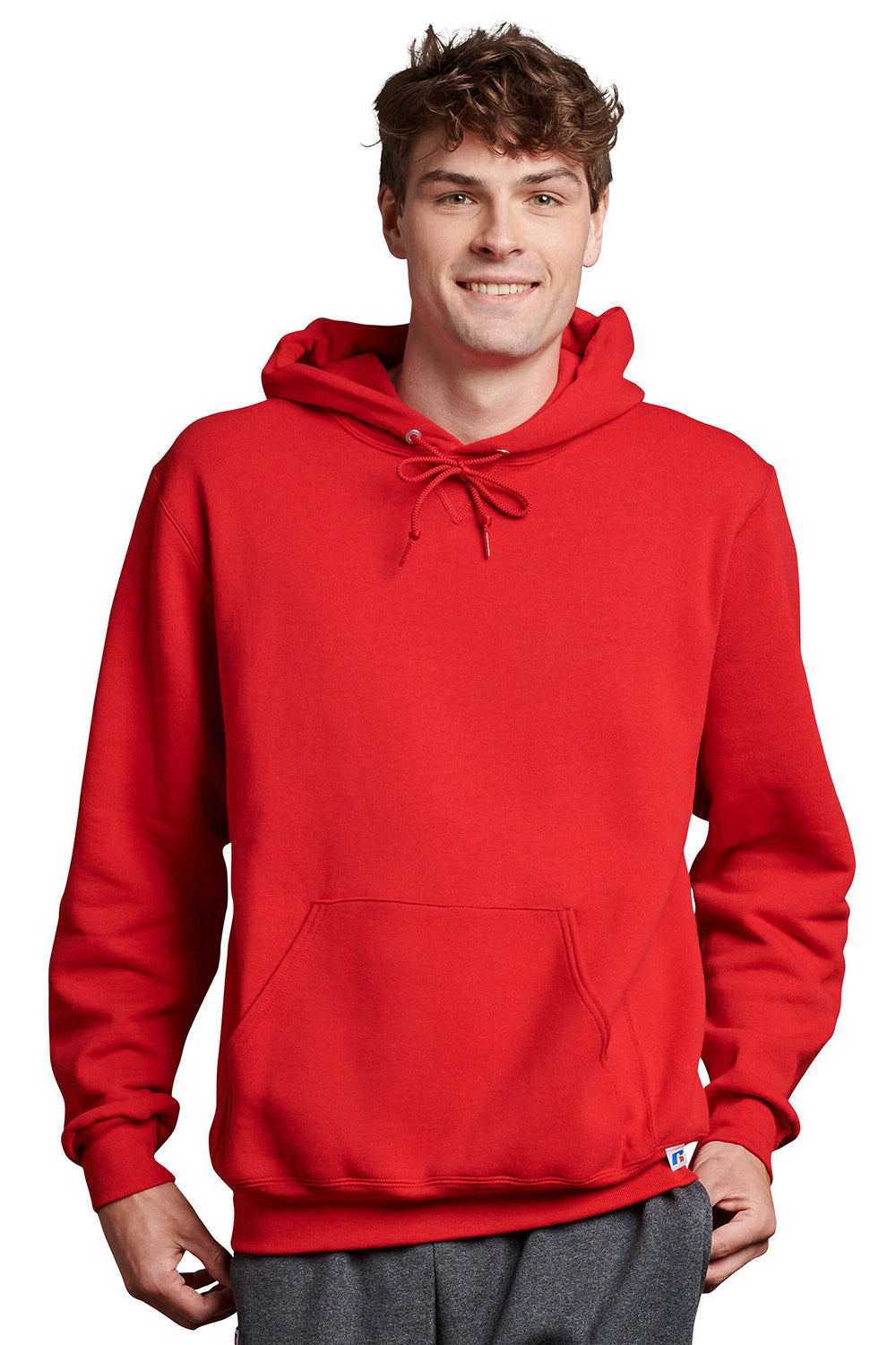 Russell Athletic 695HBM Mens Dri-Power Moisture Wicking Hooded Sweatshirt Hoodie w/ Pouch Pocket True Red Model Front