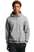 Russell Athletic 695HBM Mens Dri-Power Moisture Wicking Hooded Sweatshirt Hoodie w/ Pouch Pocket Oxford Grey Model Front