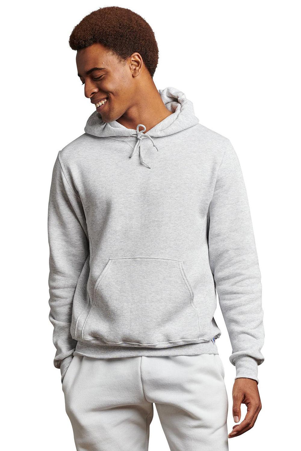 Russell Athletic 695HBM Mens Dri-Power Moisture Wicking Hooded Sweatshirt Hoodie w/ Pouch Pocket Ash Grey Model Front