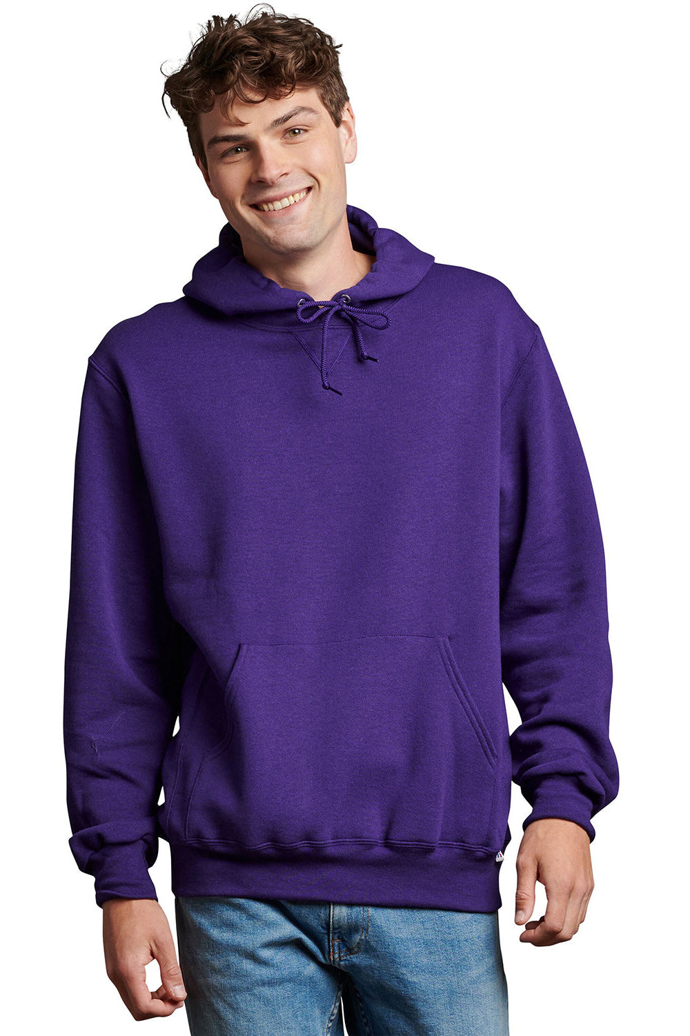 Russell Athletic 695HBM Mens Dri-Power Moisture Wicking Hooded Sweatshirt Hoodie w/ Pouch Pocket Purple Model Front
