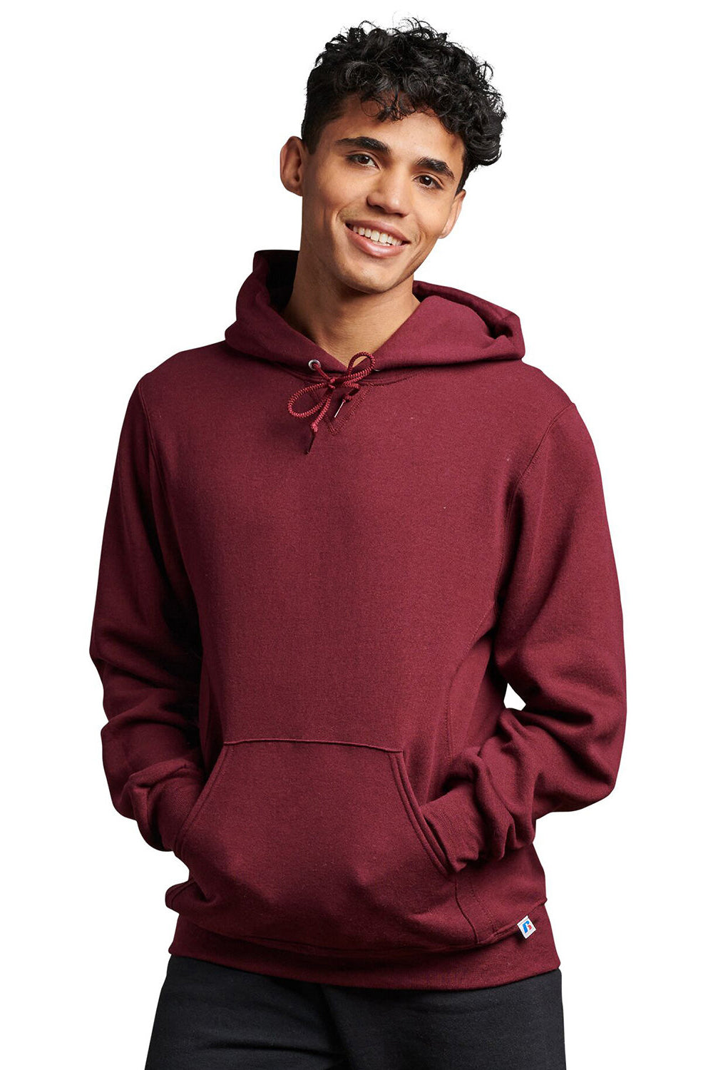 Russell Athletic 695HBM Mens Dri-Power Moisture Wicking Hooded Sweatshirt Hoodie w/ Pouch Pocket Maroon Model Front