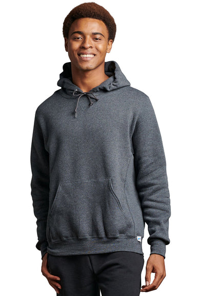 Russell Athletic 695HBM Mens Dri-Power Moisture Wicking Hooded Sweatshirt Hoodie w/ Pouch Pocket Heather Black Model Front