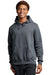 Russell Athletic 695HBM Mens Dri-Power Moisture Wicking Hooded Sweatshirt Hoodie w/ Pouch Pocket Heather Black Model Front