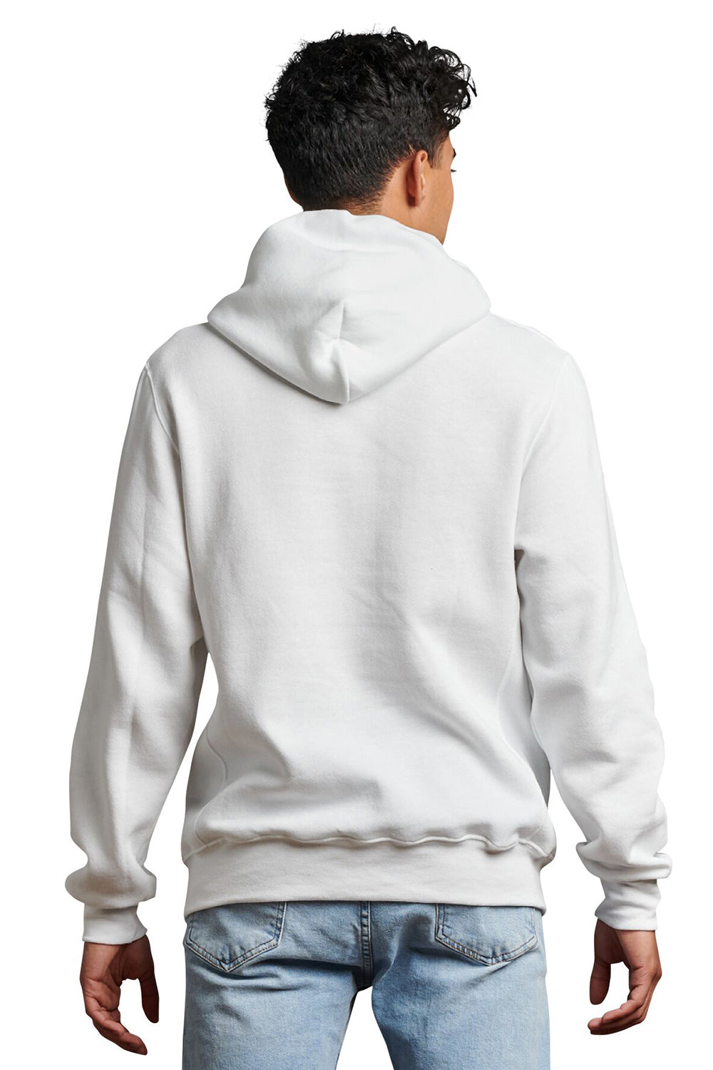 Russell Athletic 695HBM Mens Dri-Power Moisture Wicking Hooded Sweatshirt Hoodie w/ Pouch Pocket White Model Back