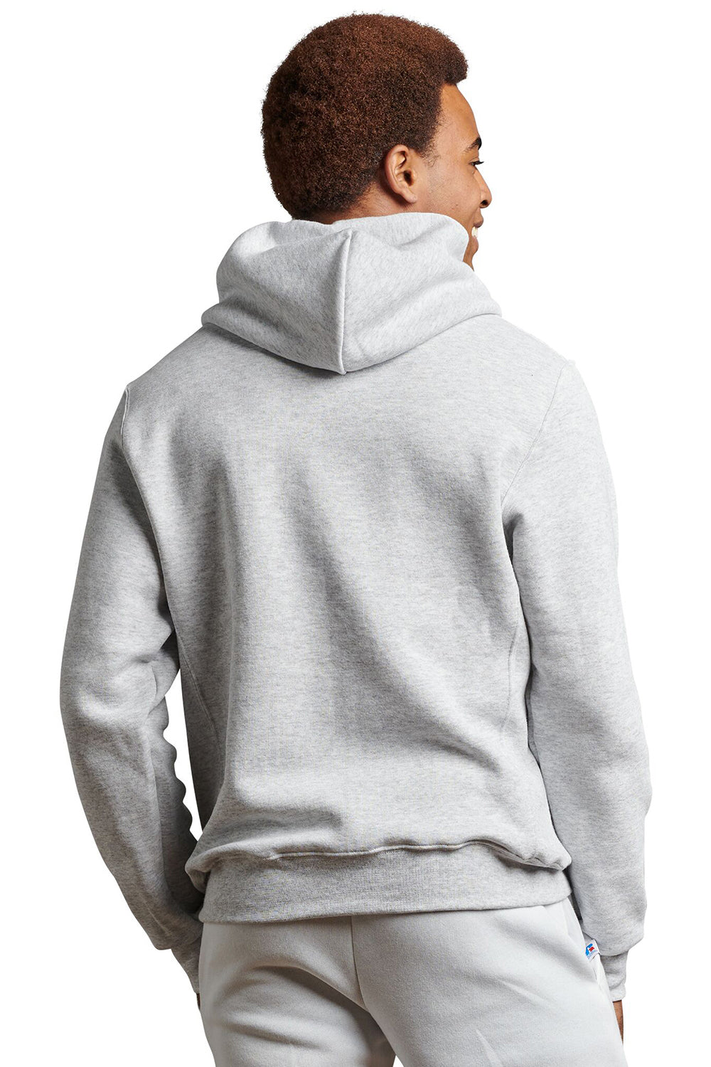 Russell Athletic 695HBM Mens Dri-Power Moisture Wicking Hooded Sweatshirt Hoodie w/ Pouch Pocket Ash Grey Model Back