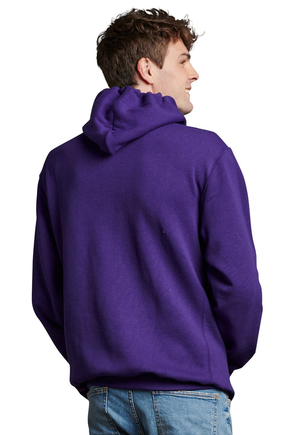 Russell Athletic 695HBM Mens Dri-Power Moisture Wicking Hooded Sweatshirt Hoodie w/ Pouch Pocket Purple Model Back