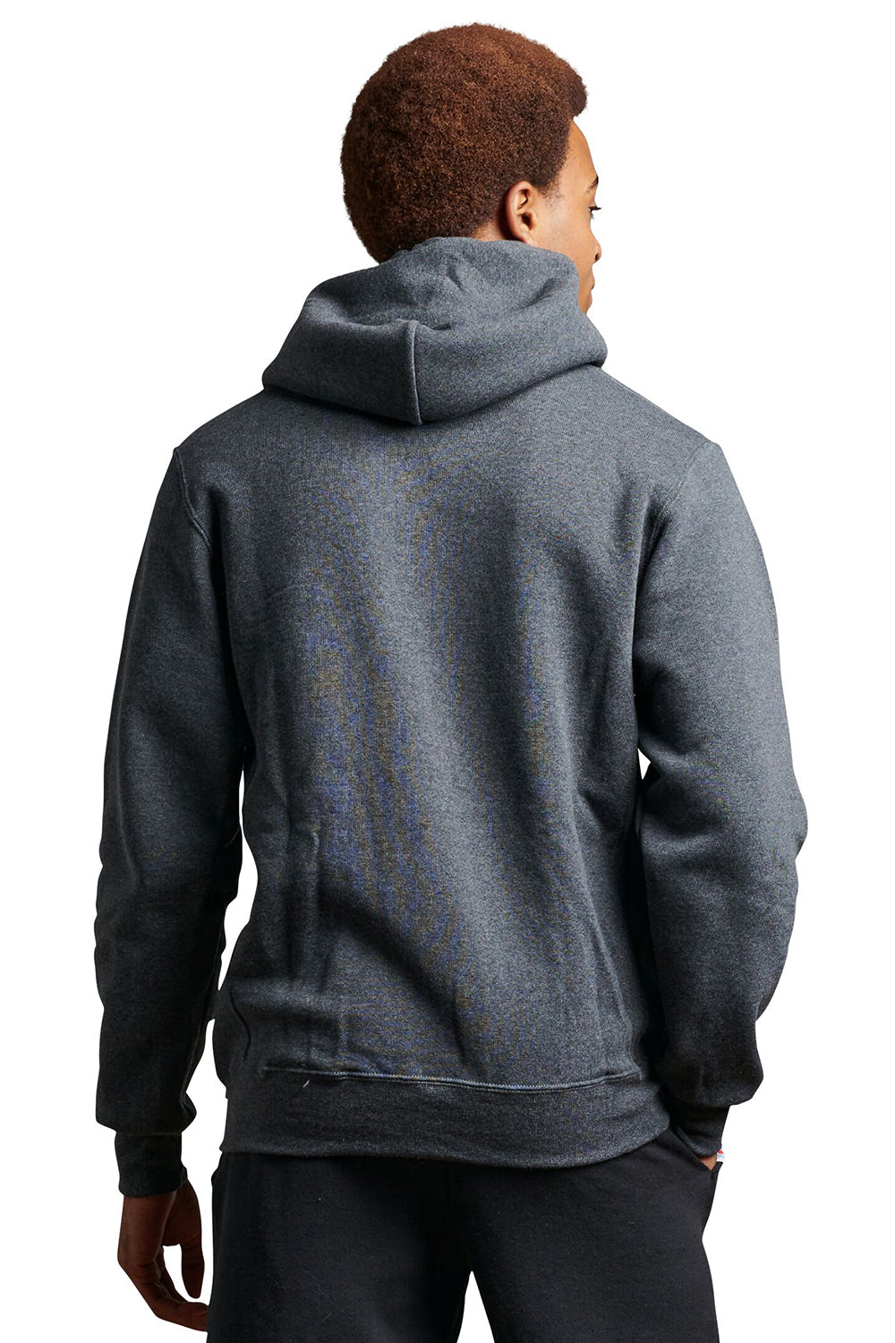 Russell Athletic 695HBM Mens Dri-Power Moisture Wicking Hooded Sweatshirt Hoodie w/ Pouch Pocket Heather Black Model Back