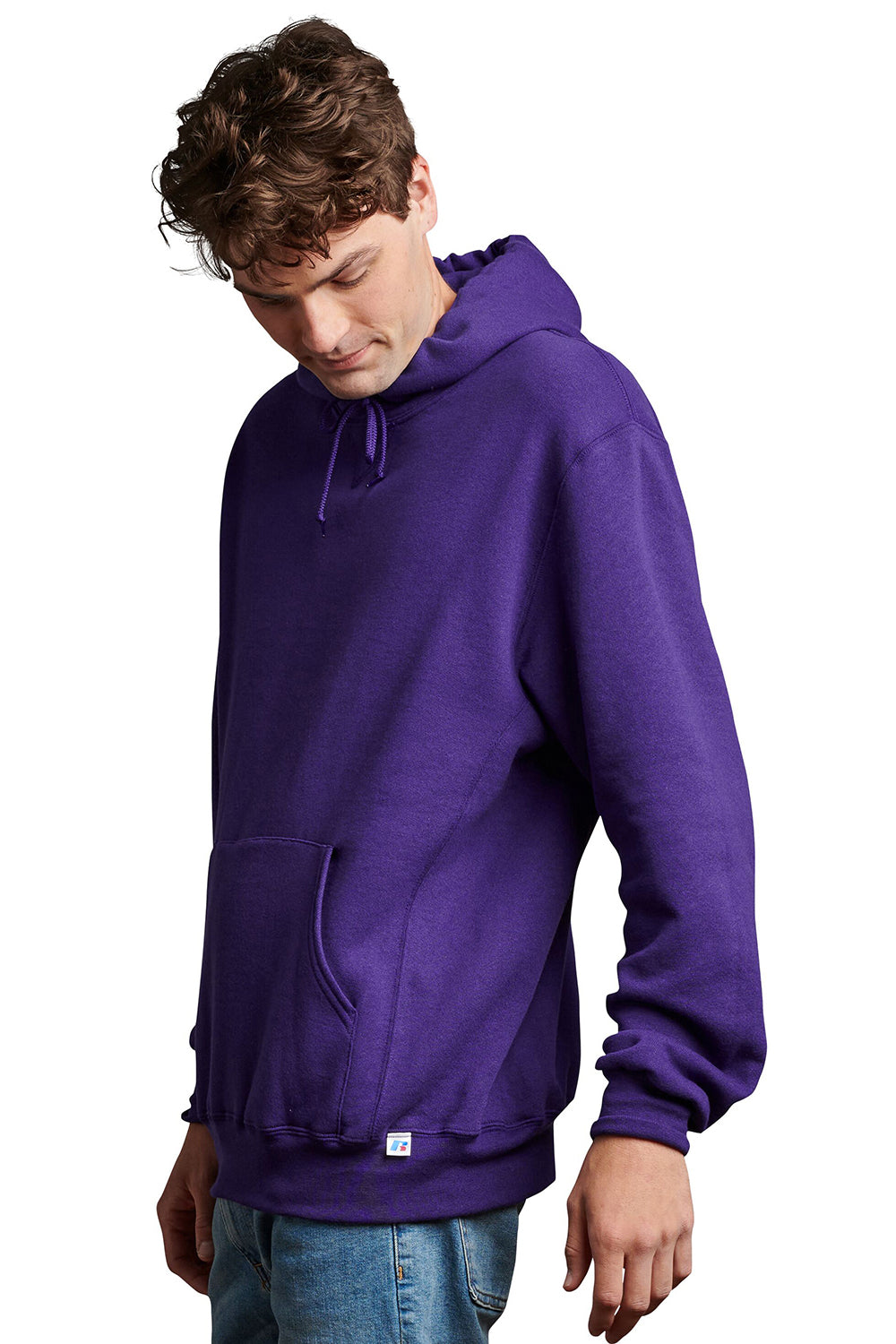 Russell Athletic 695HBM Mens Dri-Power Moisture Wicking Hooded Sweatshirt Hoodie w/ Pouch Pocket Purple Model Side
