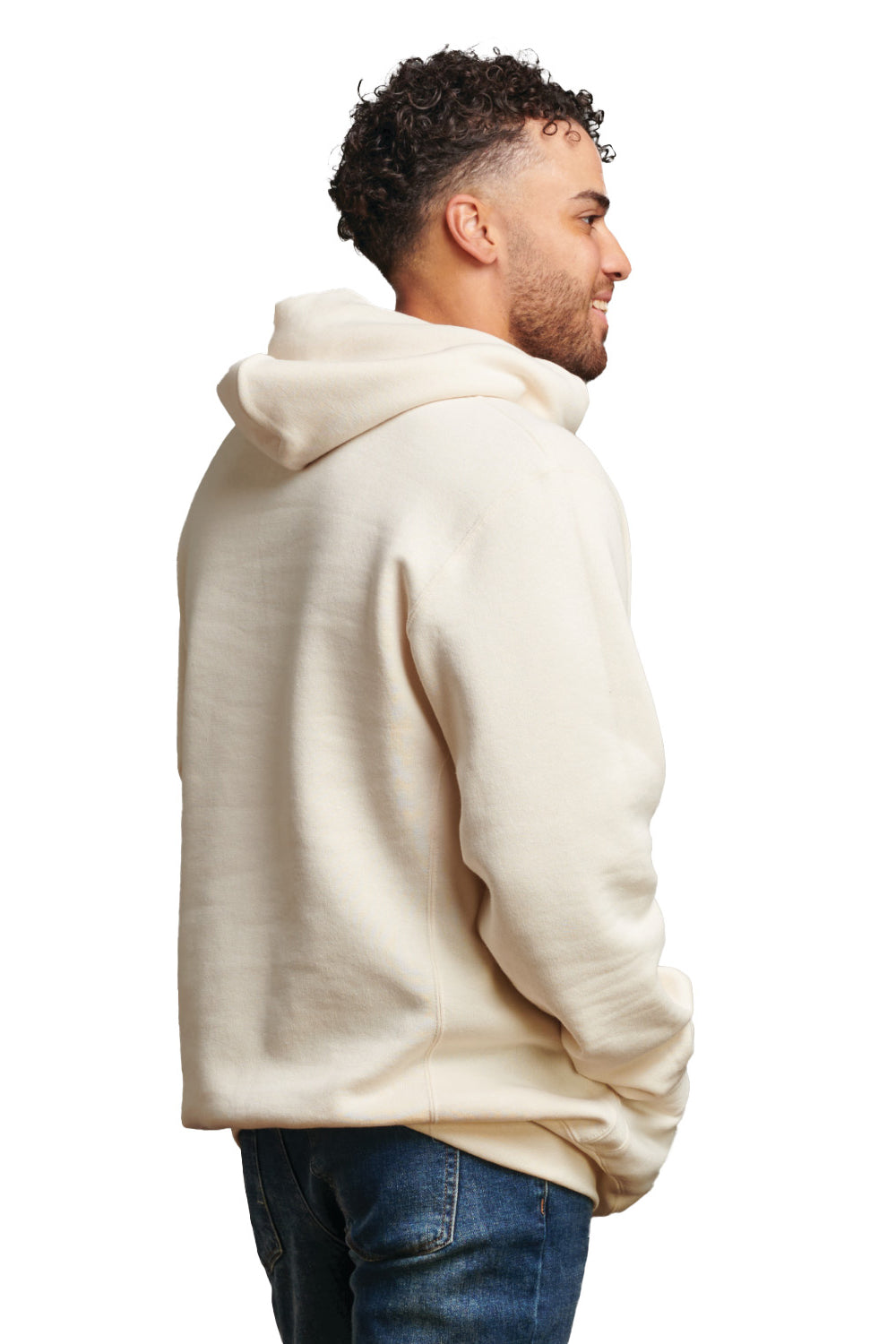 Russell Athletic 695HBM Mens Dri-Power Moisture Wicking Hooded Sweatshirt Hoodie w/ Pouch Pocket Vintage White Model Side