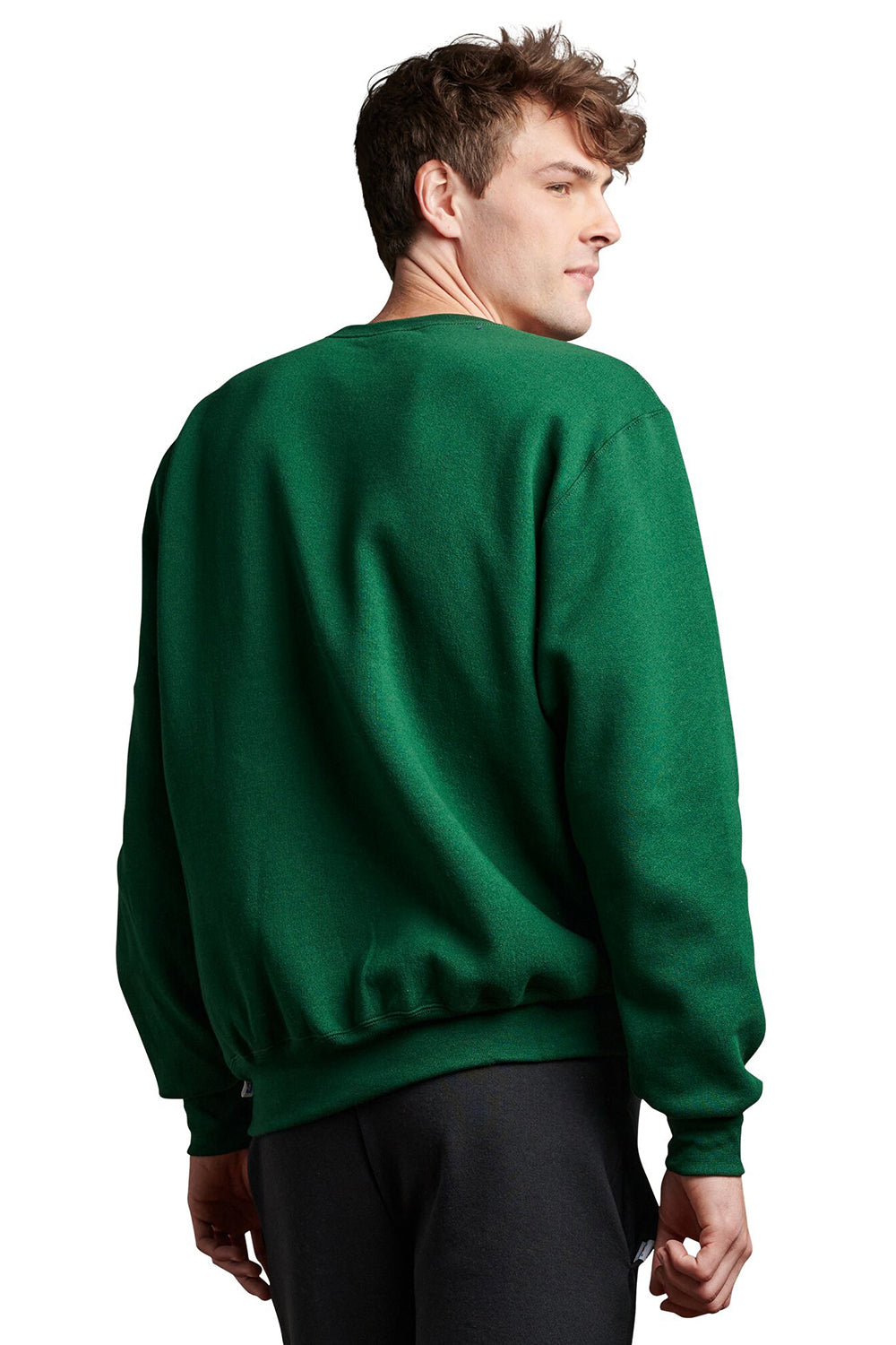 Russell Athletic 698HBM Mens Dri-Power Moisture Wicking Crewneck Sweatshirt Dark Green Model Back