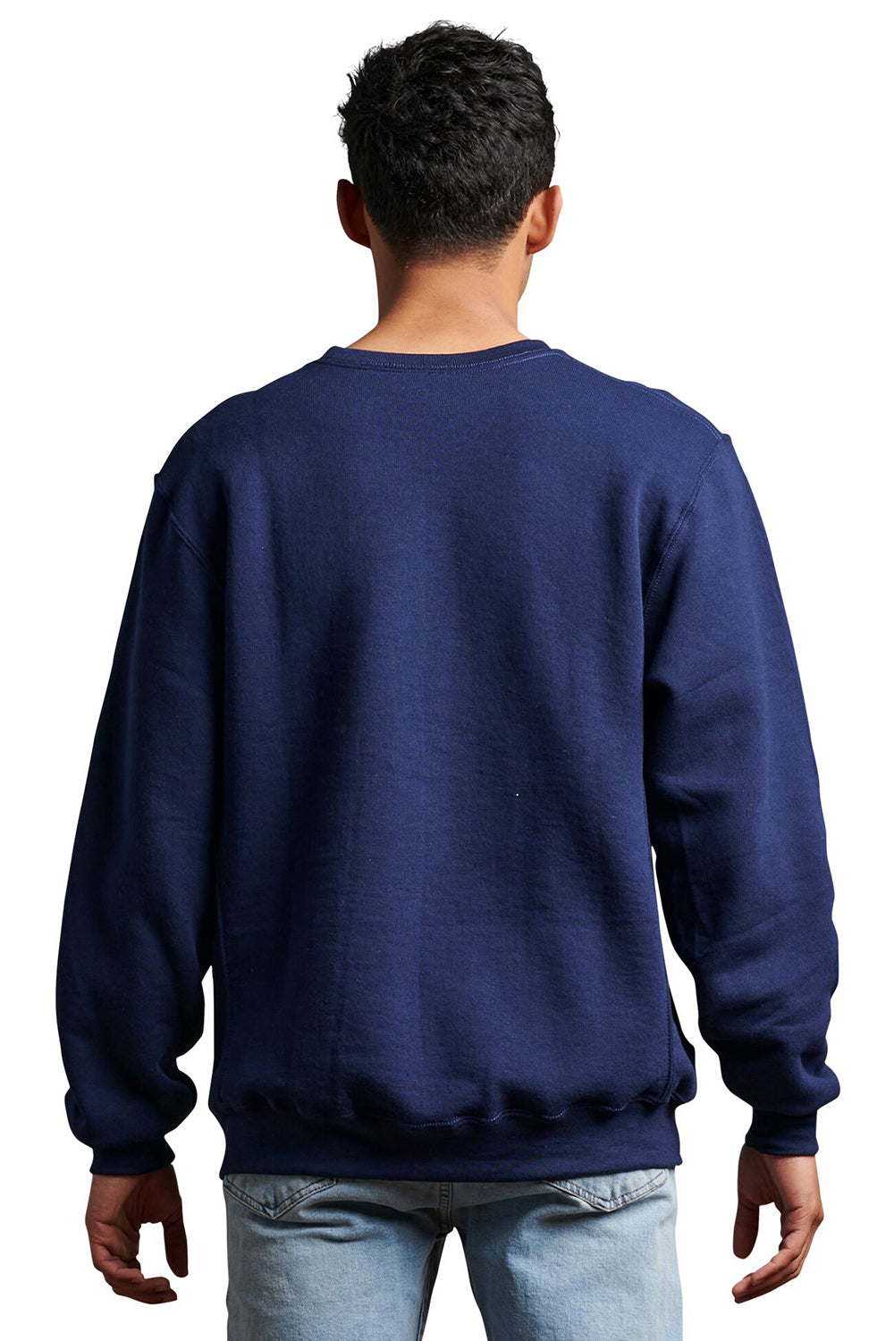 Russell Athletic 698HBM Mens Dri-Power Moisture Wicking Crewneck Sweatshirt Navy Blue Model Back