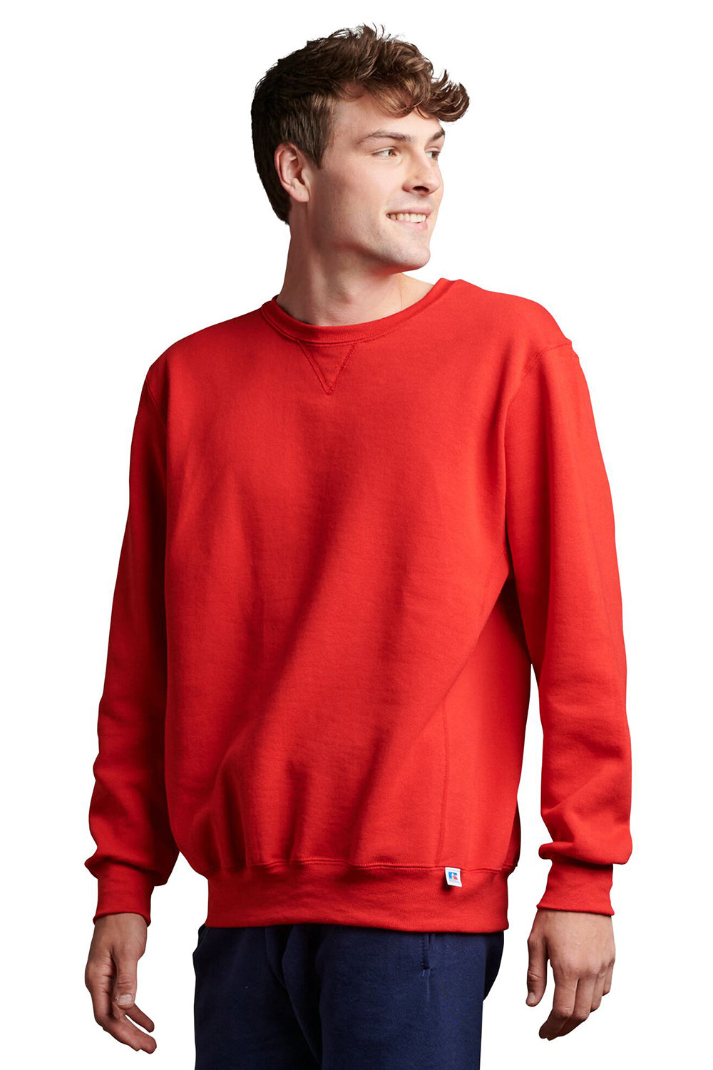 Russell Athletic 698HBM Mens Dri-Power Moisture Wicking Crewneck Sweatshirt True Red Model Side