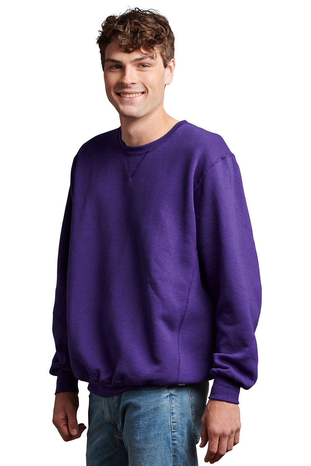 Russell Athletic 698HBM Mens Dri-Power Moisture Wicking Crewneck Sweatshirt Purple Model Front