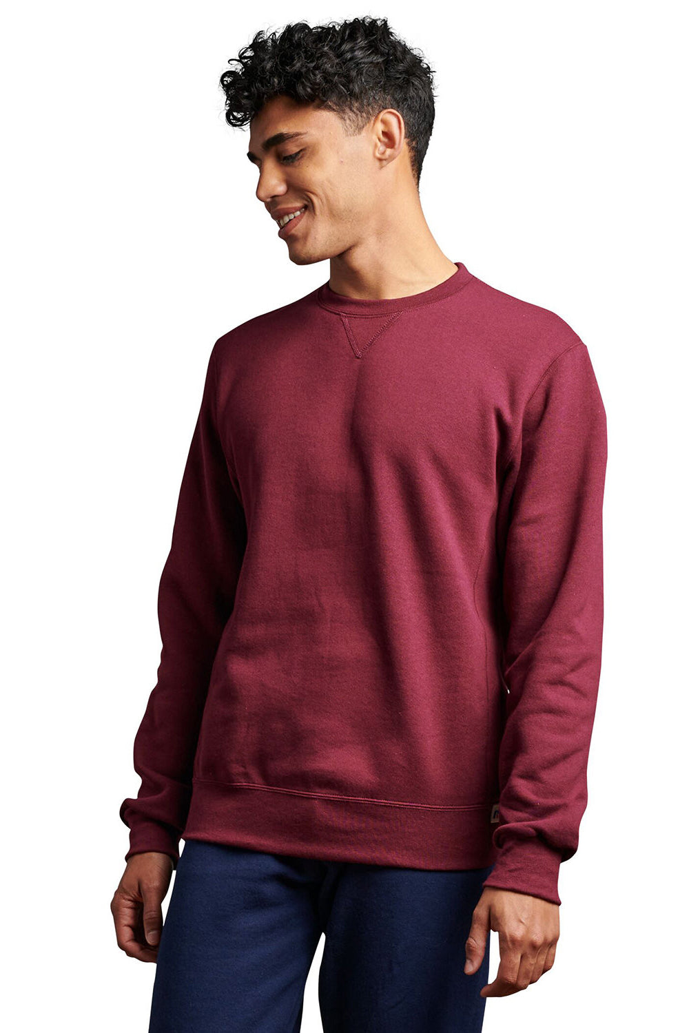 Russell Athletic 698HBM Mens Dri-Power Moisture Wicking Crewneck Sweatshirt Maroon Model Front