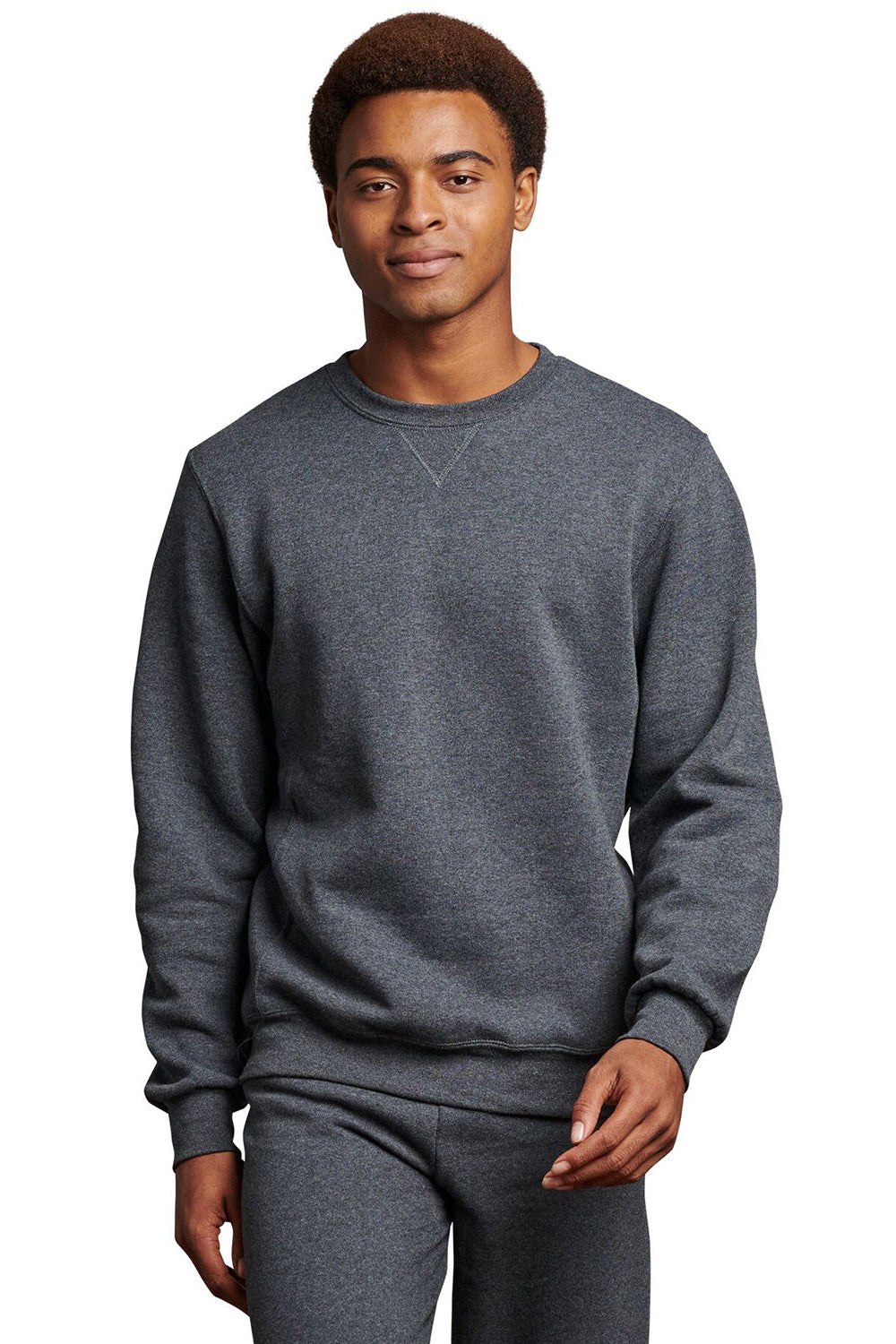 Russell Athletic 698HBM Mens Dri-Power Moisture Wicking Crewneck Sweatshirt Heather Black Model Front