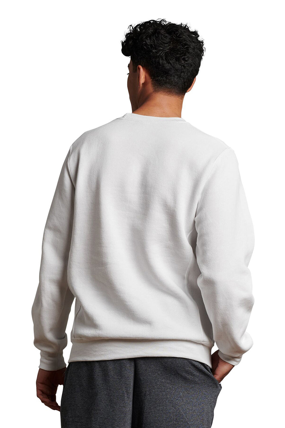 Russell Athletic 698HBM Mens Dri-Power Moisture Wicking Crewneck Sweatshirt White Model Back