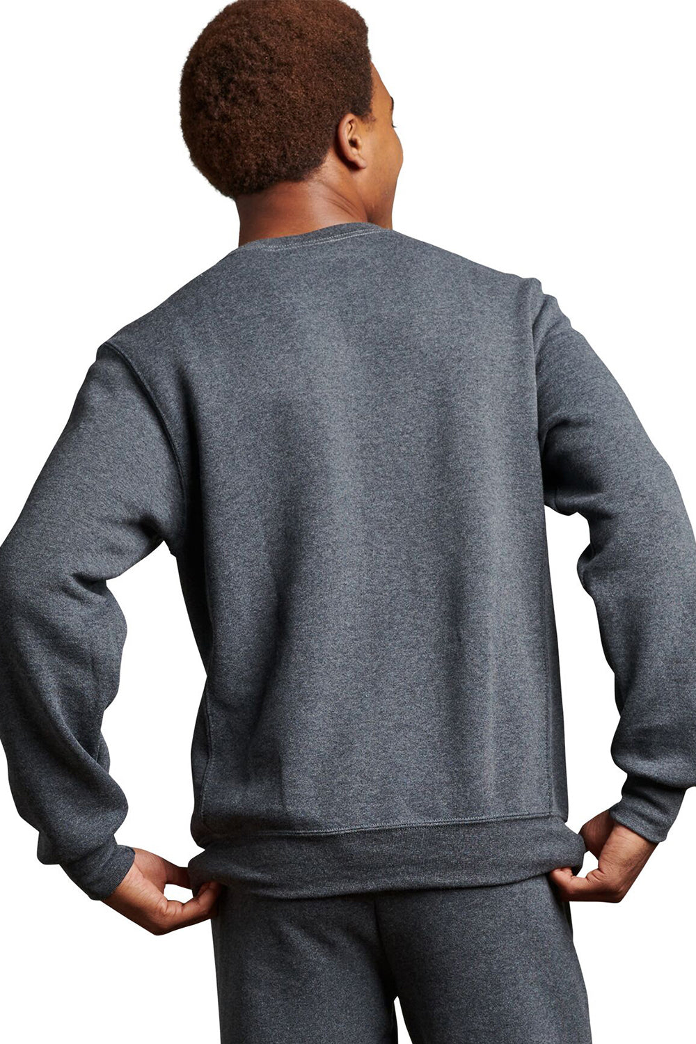 Russell Athletic 698HBM Mens Dri-Power Moisture Wicking Crewneck Sweatshirt Heather Black Model Back