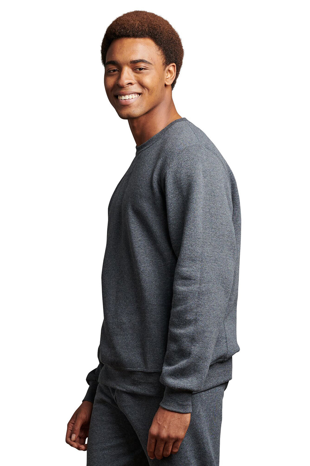 Russell Athletic 698HBM Mens Dri-Power Moisture Wicking Crewneck Sweatshirt Heather Black Model Side