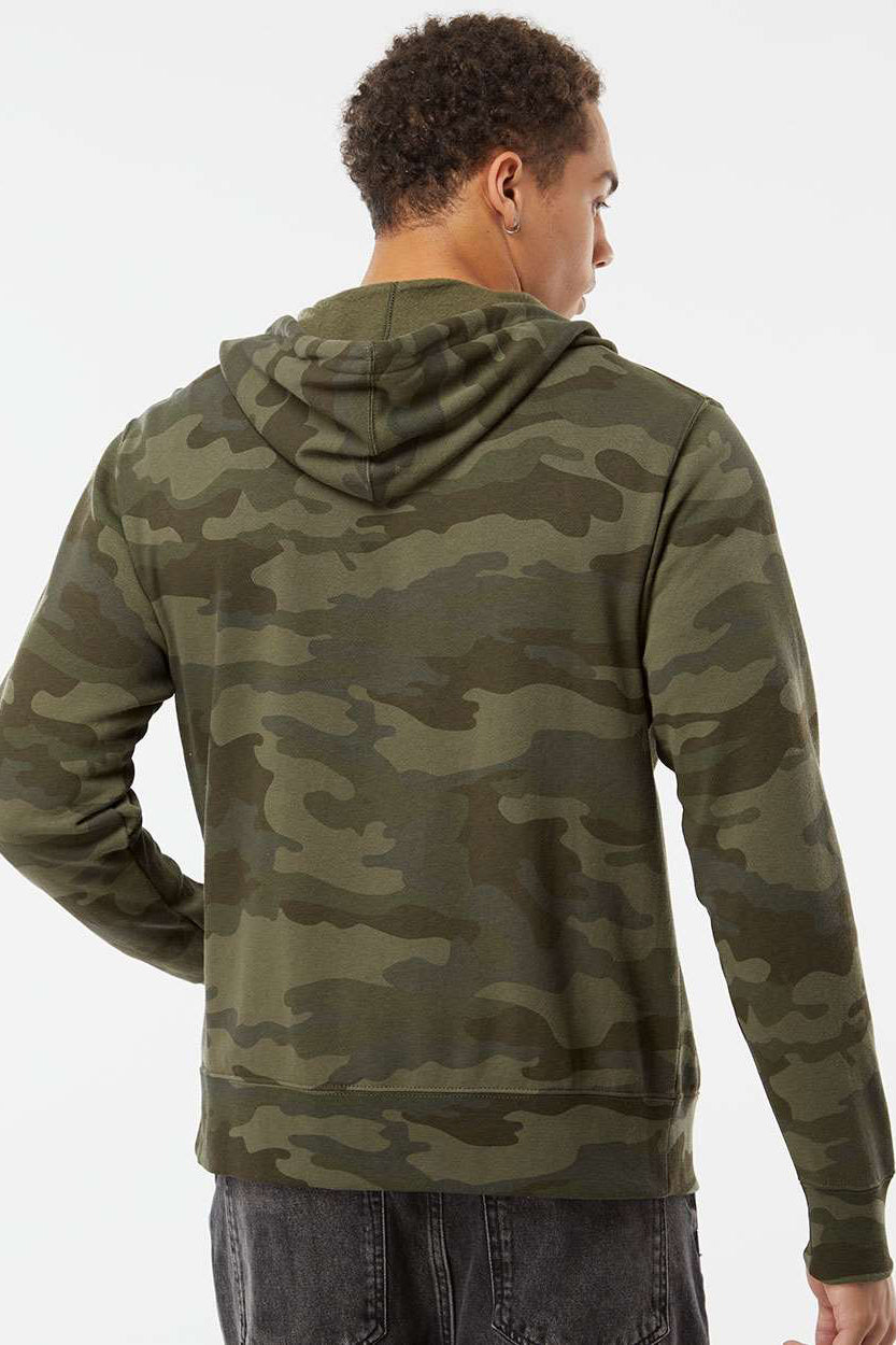 Independent Trading Company AFX90UNZ Mens Full Zip Hooded Sweatshirt Hoodie w/ Pockets Forest Green Camo Model Back