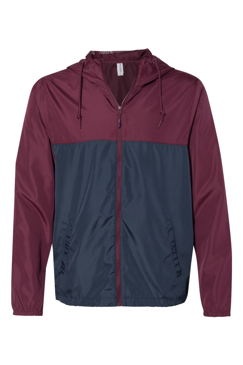 Independent Trading Co. EXP54LWZ Mens Full Zip Windbreaker Hooded Jacket Maroon/Classic Navy Blue Flat Front