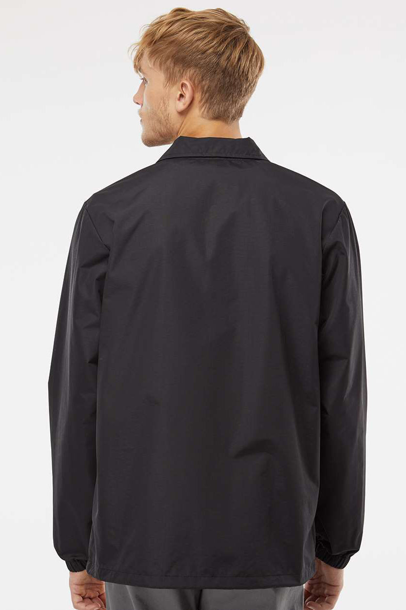 Independent Trading Company EXP99CNB Mens Water Resistant Snap Down Coaches Jacket Black/Black Model Back