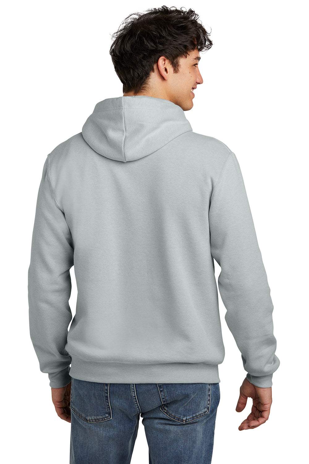 Jerzees 700M/700MR Mens Eco Premium Moisture Wicking Hooded Sweatshirt Hoodie w/ Pouch Pocket Heather Frost Grey Model Back