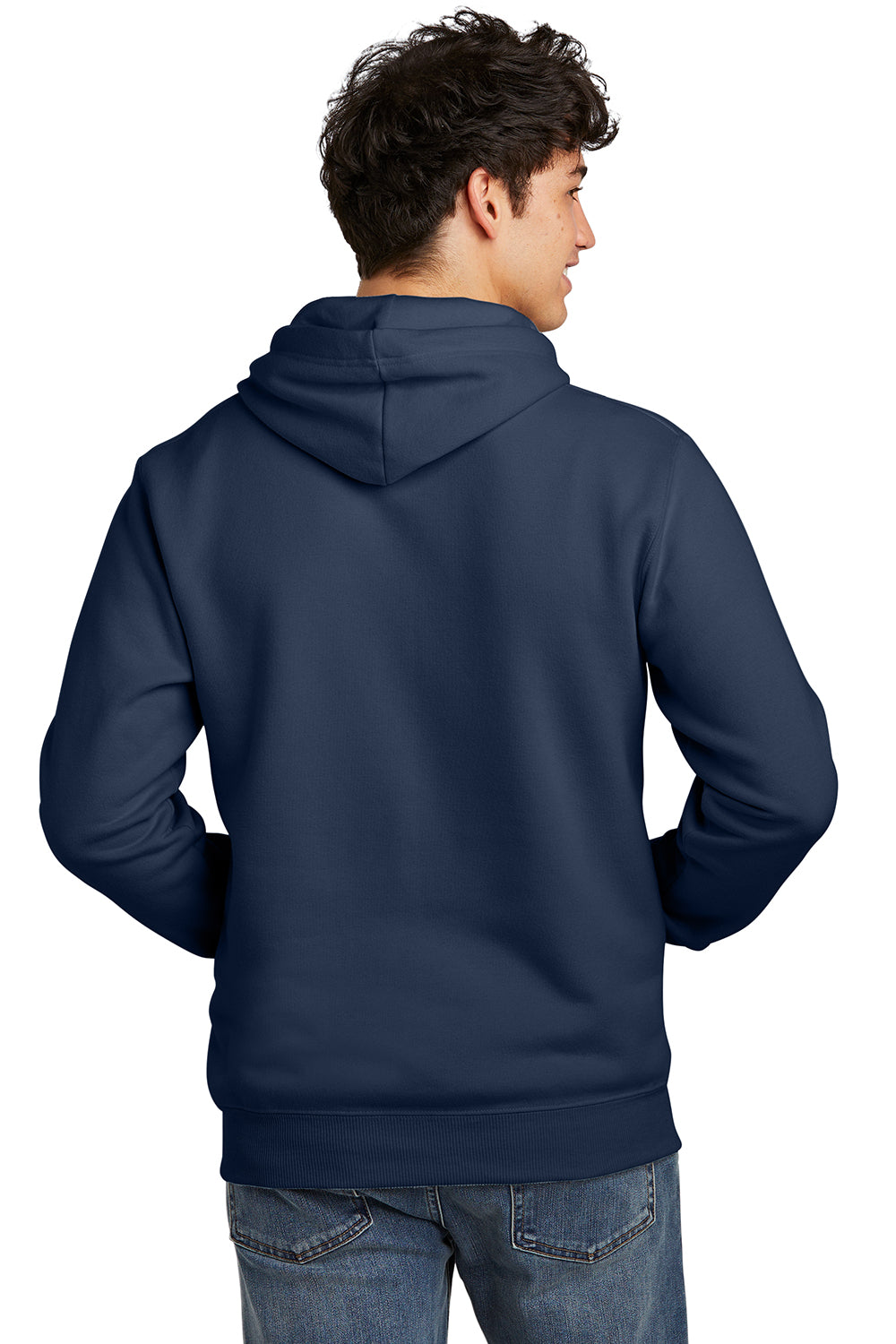 Jerzees 700M/700MR Mens Eco Premium Moisture Wicking Hooded Sweatshirt Hoodie w/ Pouch Pocket Navy Blue Model Back