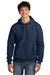 Jerzees 700M/700MR Mens Eco Premium Moisture Wicking Hooded Sweatshirt Hoodie w/ Pouch Pocket Navy Blue Model Front