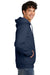 Jerzees 700M/700MR Mens Eco Premium Moisture Wicking Hooded Sweatshirt Hoodie w/ Pouch Pocket Navy Blue Model Side
