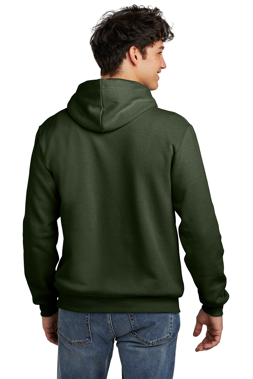 Jerzees 700M/700MR Mens Eco Premium Moisture Wicking Hooded Sweatshirt Hoodie w/ Pouch Pocket Heather Military Green Model Back