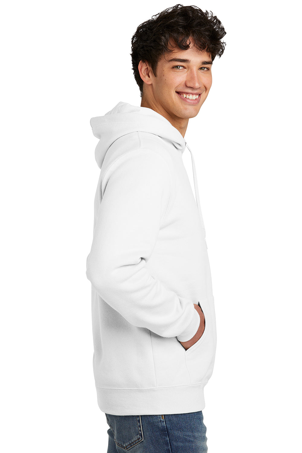 Jerzees 700M/700MR Mens Eco Premium Moisture Wicking Hooded Sweatshirt Hoodie w/ Pouch Pocket White Model Side