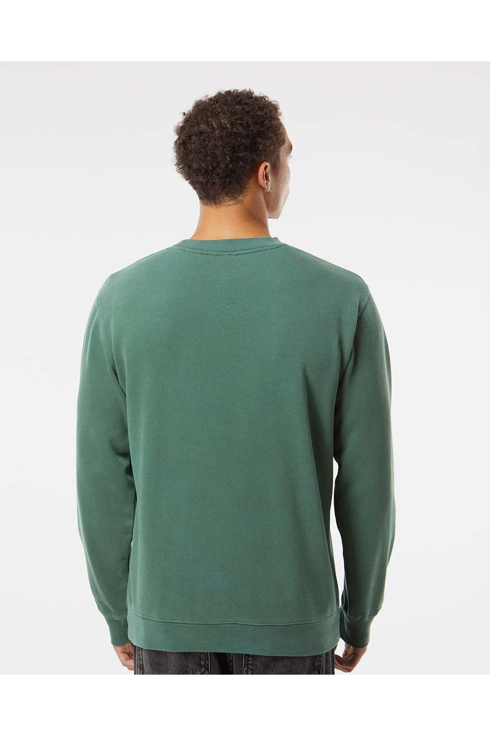 Independent Trading Co. PRM3500 Mens Pigment Dyed Crewneck Sweatshirt Alpine Green Model Back