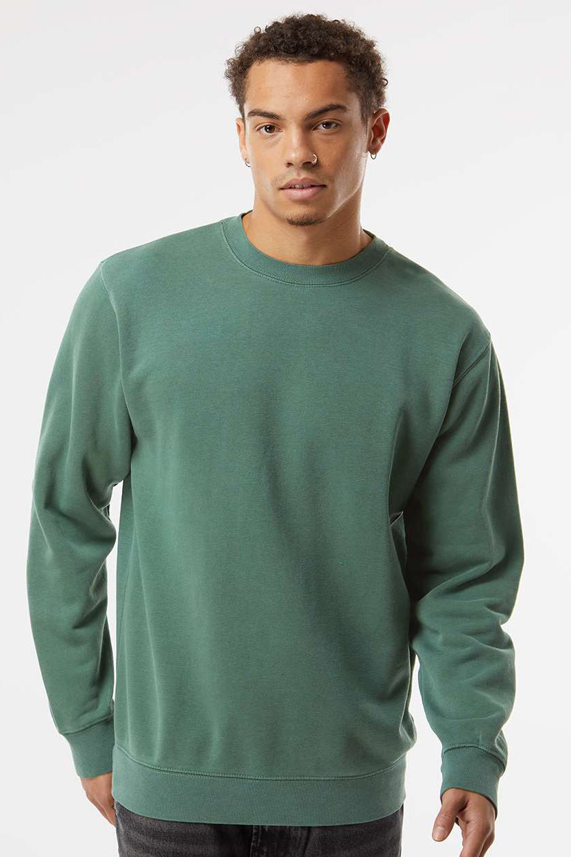 Independent Trading Company PRM3500 Mens Pigment Dyed Crewneck Sweatshirt Alpine Green Model Front