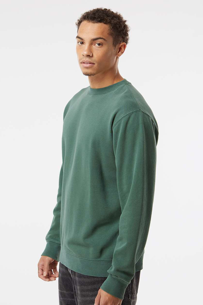 Independent Trading Company PRM3500 Mens Pigment Dyed Crewneck Sweatshirt Alpine Green Model Side