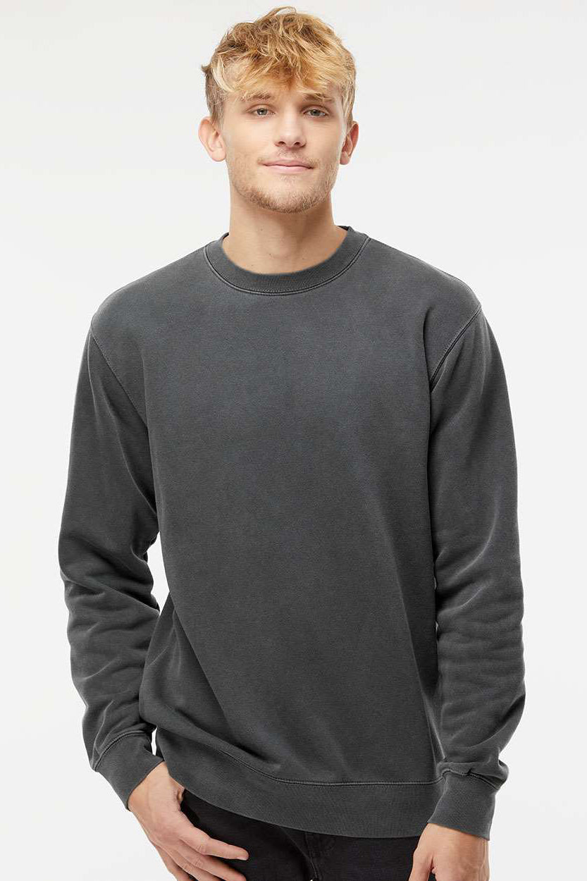 Independent Trading Company PRM3500 Mens Pigment Dyed Crewneck Sweatshirt Black Model Front