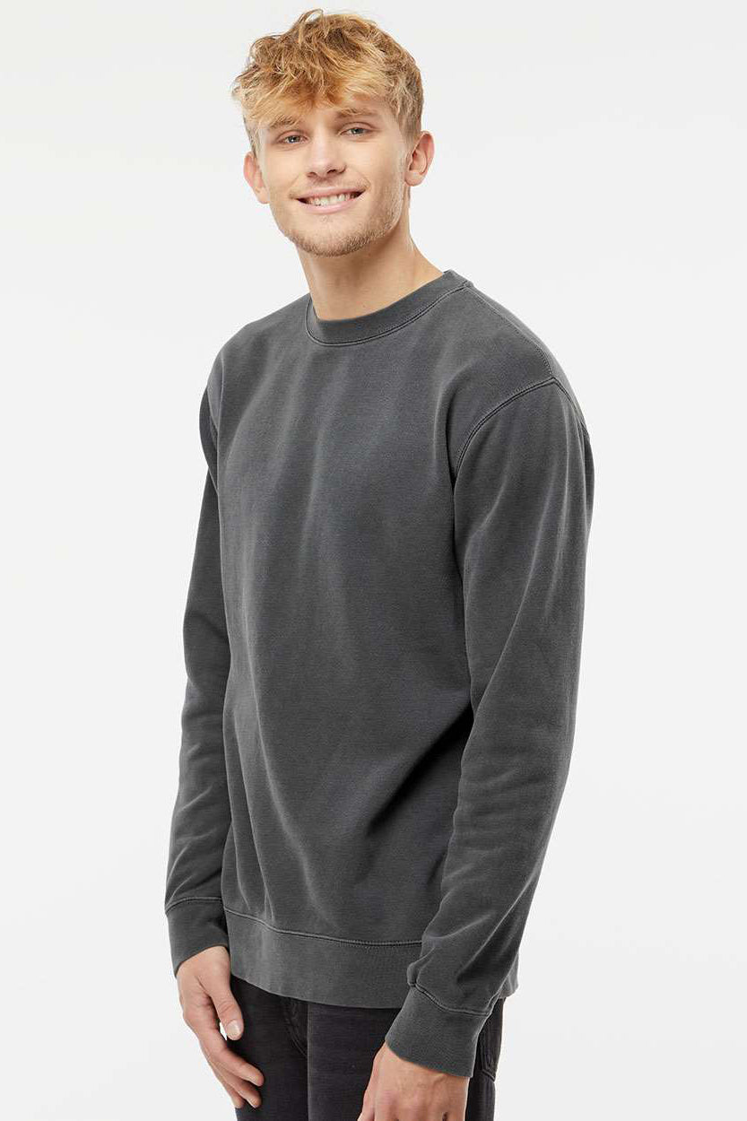 Independent Trading Company PRM3500 Mens Pigment Dyed Crewneck Sweatshirt Black Model Side