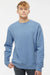 Independent Trading Company PRM3500 Mens Pigment Dyed Crewneck Sweatshirt Light Blue Model Front