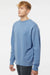 Independent Trading Company PRM3500 Mens Pigment Dyed Crewneck Sweatshirt Light Blue Model Side