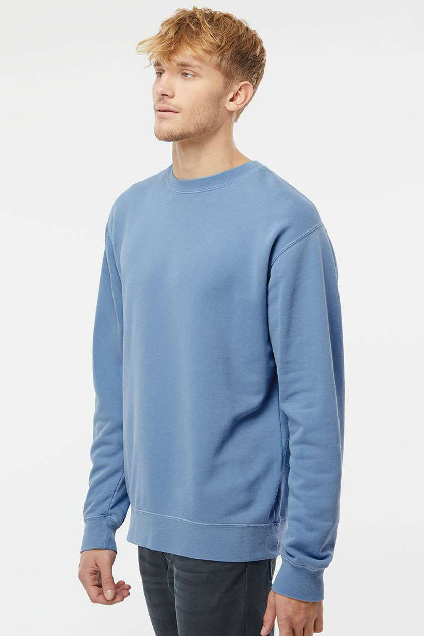 Independent Trading Company PRM3500 Mens Pigment Dyed Crewneck Sweatshirt Light Blue Model Side