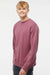 Independent Trading Company PRM3500 Mens Pigment Dyed Crewneck Sweatshirt Maroon Model Side