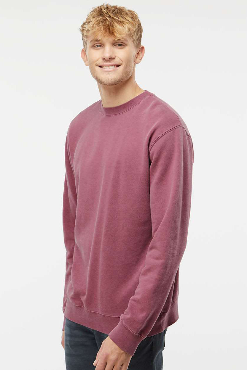 Independent Trading Company PRM3500 Mens Pigment Dyed Crewneck Sweatshirt Maroon Model Side