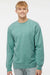 Independent Trading Company PRM3500 Mens Pigment Dyed Crewneck Sweatshirt Mint Green Model Front