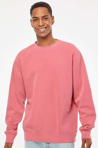 Independent Trading Company PRM3500 Mens Pigment Dyed Crewneck Sweatshirt Pink Model Front
