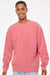 Independent Trading Company PRM3500 Mens Pigment Dyed Crewneck Sweatshirt Pink Model Front