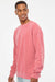 Independent Trading Company PRM3500 Mens Pigment Dyed Crewneck Sweatshirt Pink Model Side