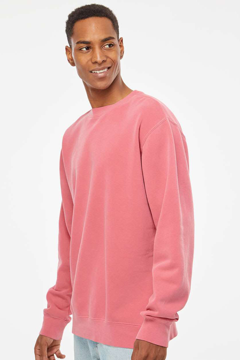 Independent Trading Company PRM3500 Mens Pigment Dyed Crewneck Sweatshirt Pink Model Side