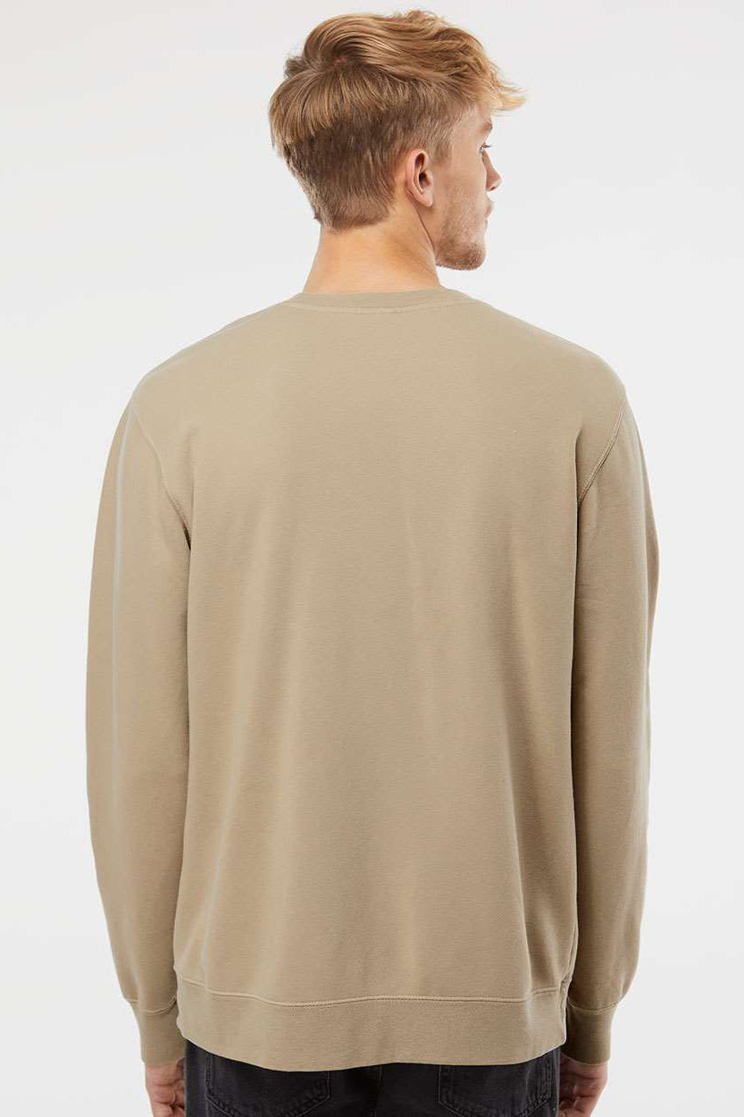 Independent Trading Company PRM3500 Mens Pigment Dyed Crewneck Sweatshirt Sandstone Brown Model Back