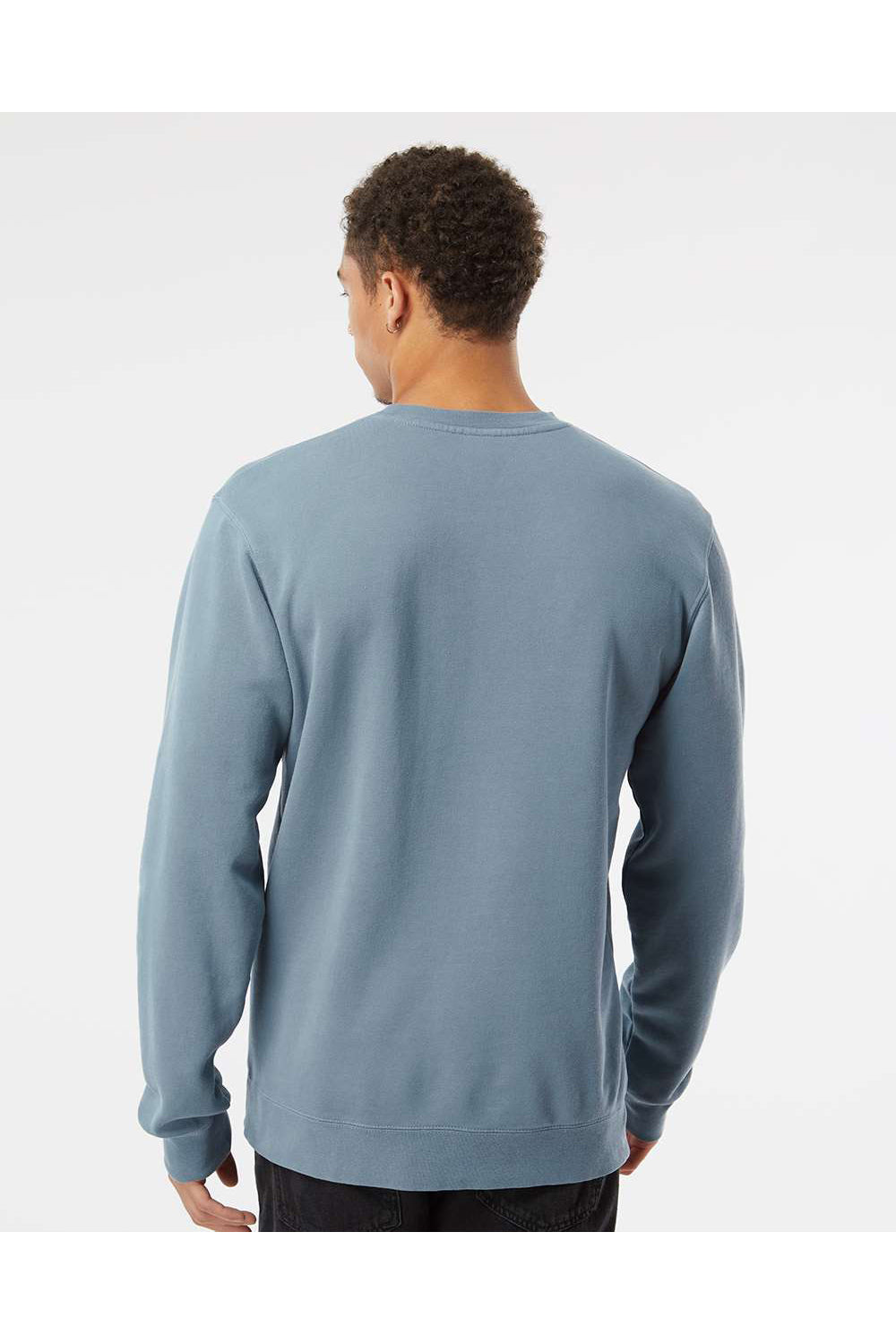 Independent Trading Co. PRM3500 Mens Pigment Dyed Crewneck Sweatshirt Slate Blue Model Back