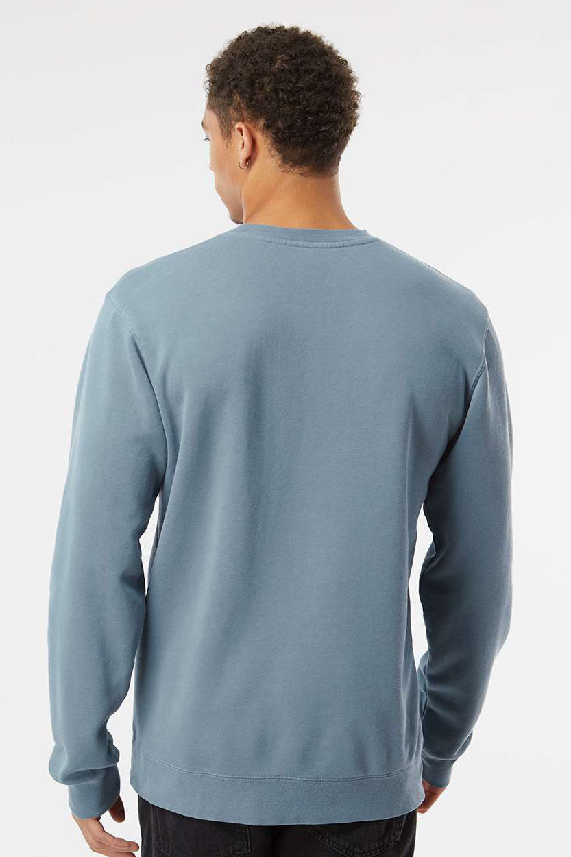 Independent Trading Company PRM3500 Mens Pigment Dyed Crewneck Sweatshirt Slate Blue Model Back